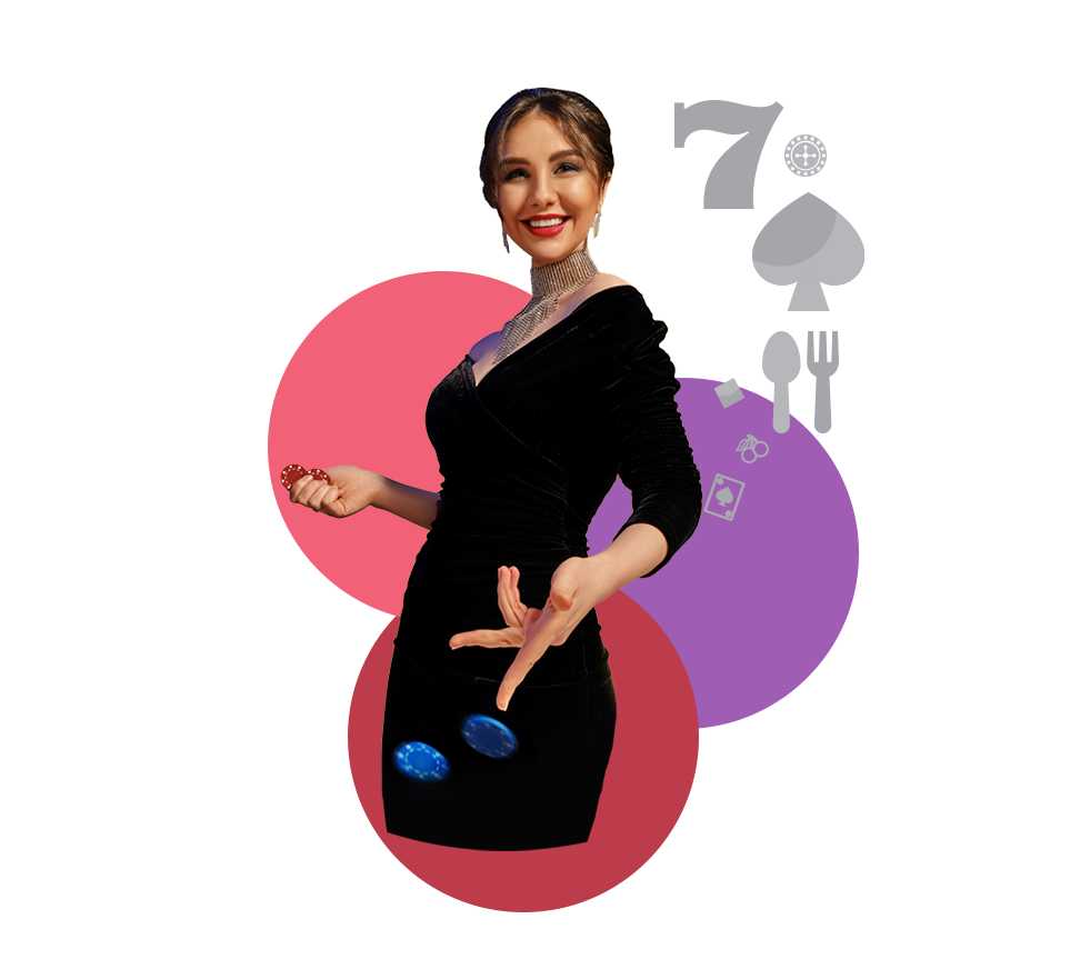 Woman in Black cocktail dress tossing Poker chips